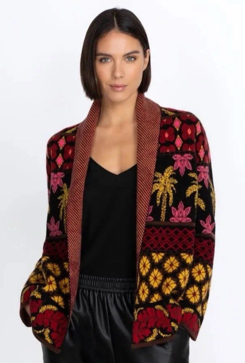 Johnny Was Sweaters - Johnny Was Parker Cashmere Blend Cardigan Floral Knit Boho Art Pockets. S